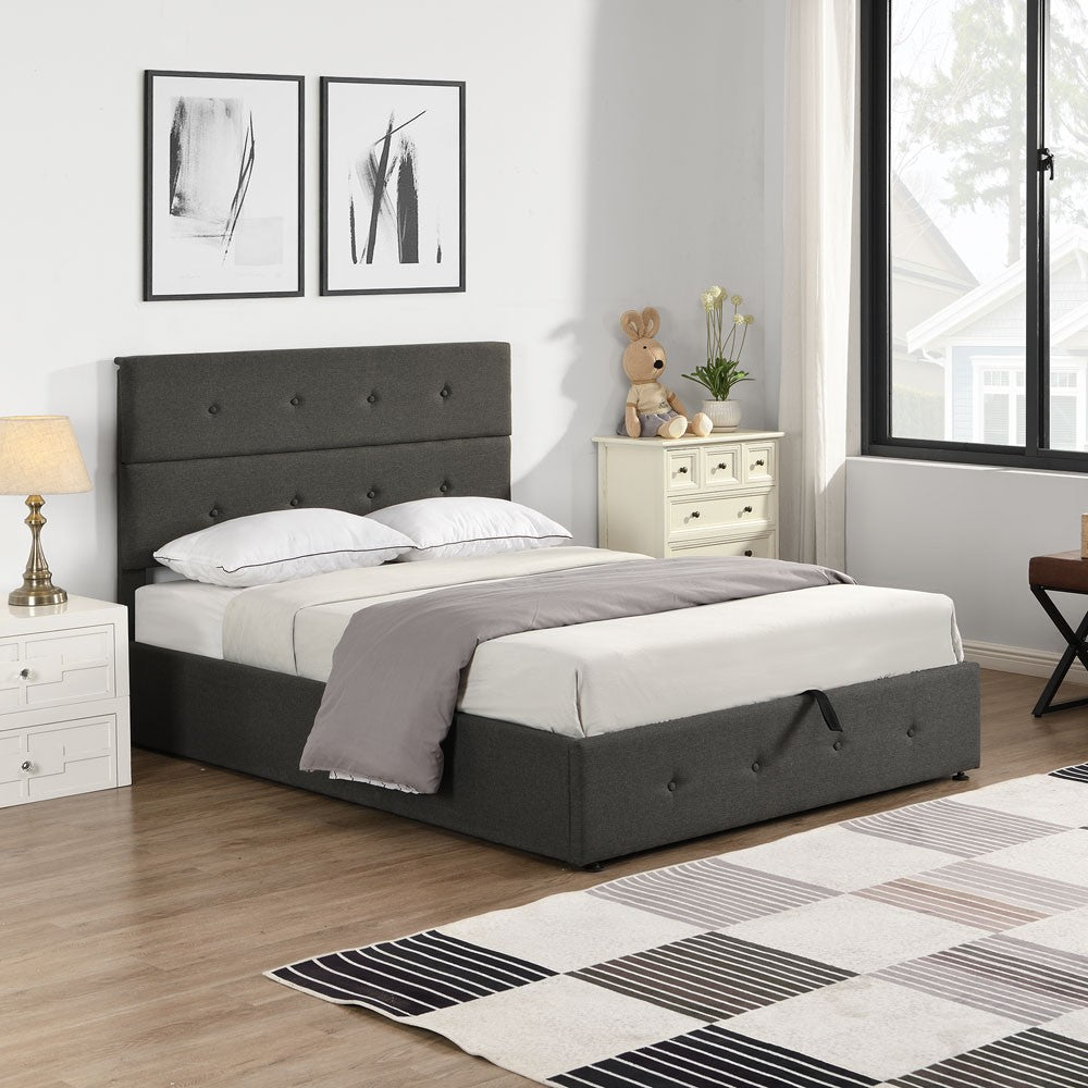 Gray Tufted Linen Blend Full Bed Frame