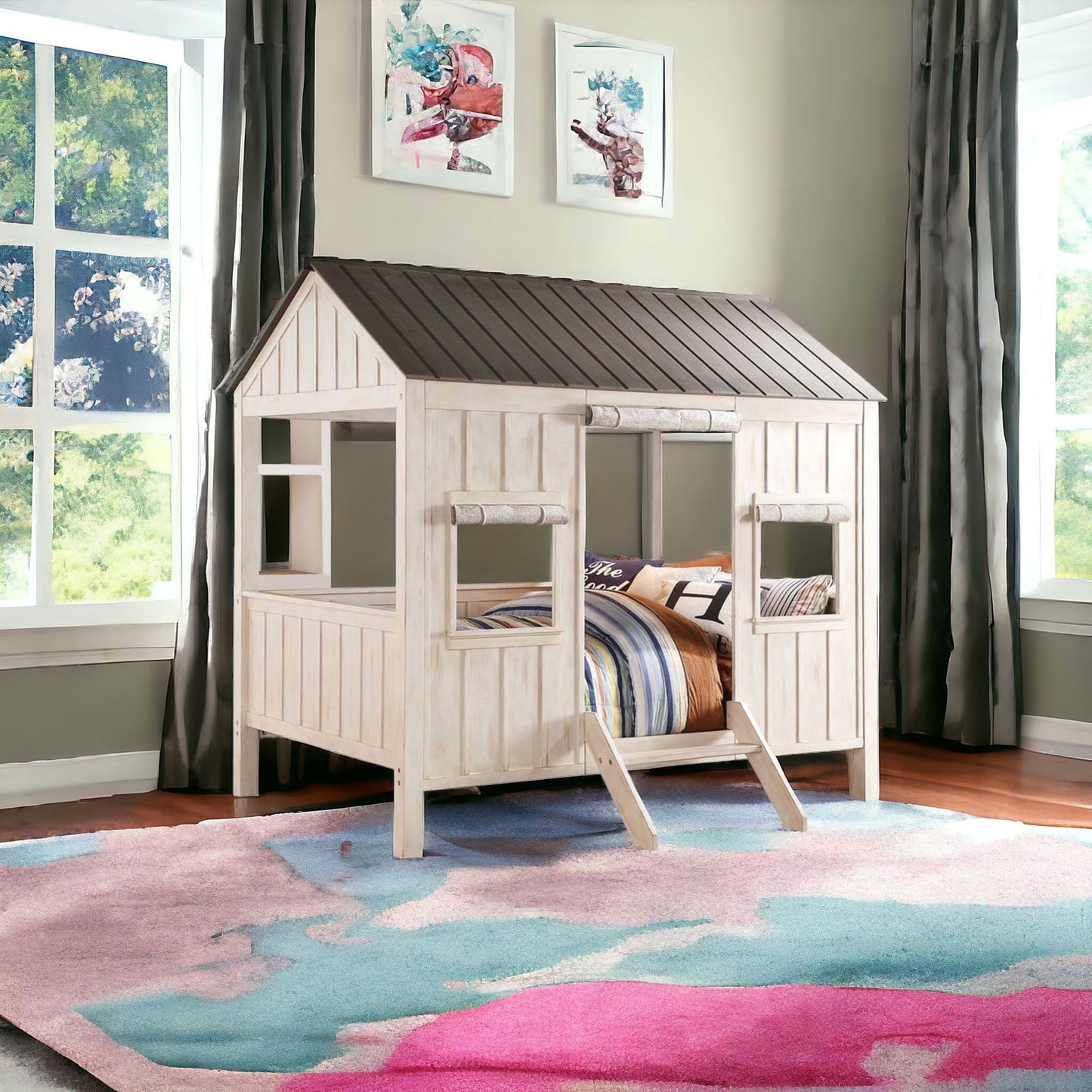 White Solid Wood Full Bed Frame